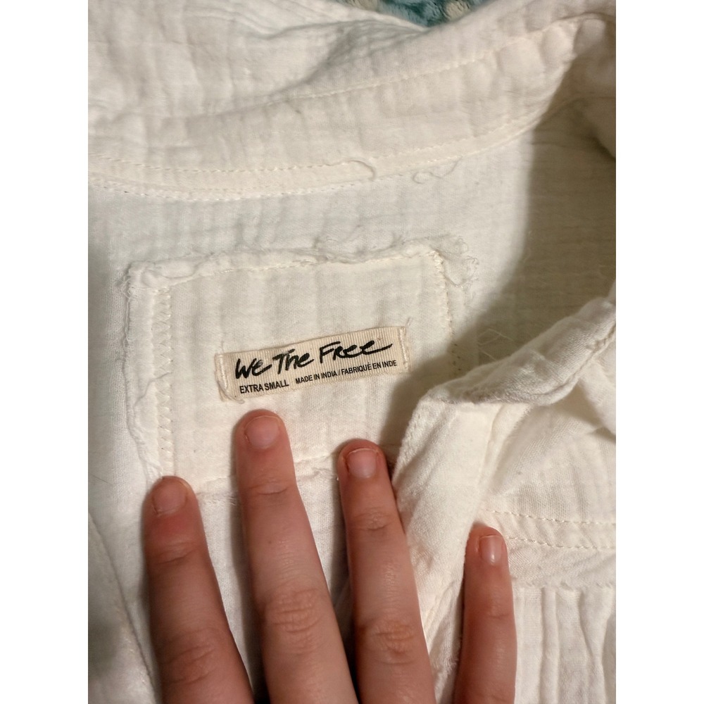 We The Free Free People White Gauze Cotton V-Neck Tunic Blouse XS - Picture 4 of 5